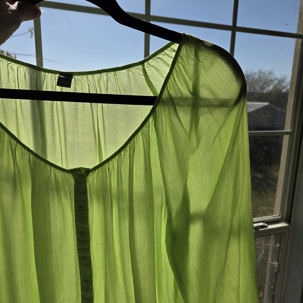 Womens M Sheer Peasant Top Pastel Green 3/4 Sleeve Button Down Boho Fairy Grunge - Picture 4 of 9